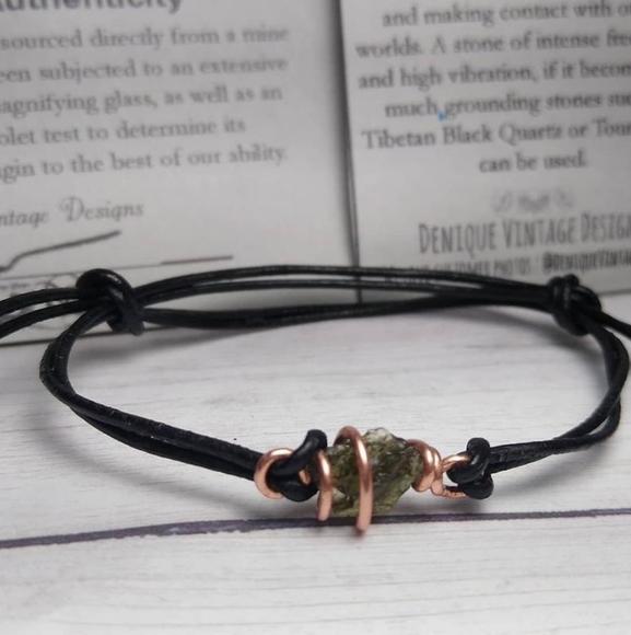 Raw Moldavite Wrapped in Copper Wire Bracelet - Picture 3 of 7